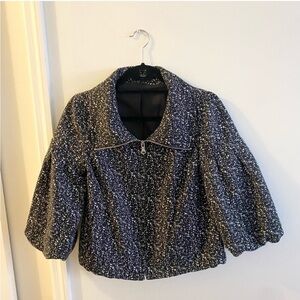 Express jacket, black and white print, balloon sleeve, size 2